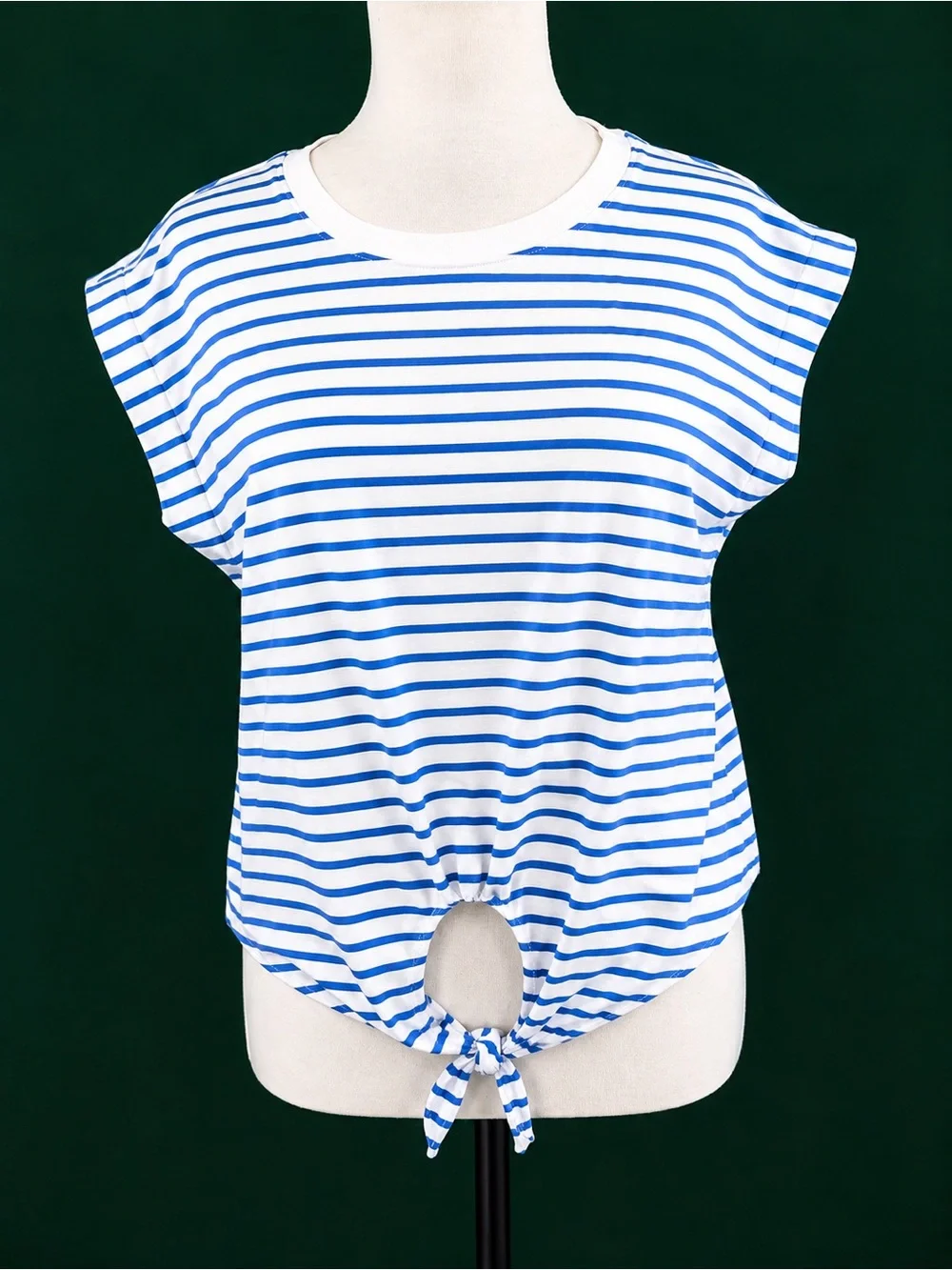 Molly Bracken White & Blue Striped Short Sleeve Tie-Hem Tee